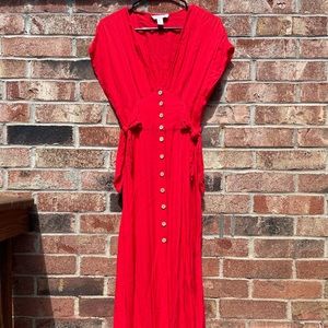 Red Forever 21 Button-up Midi Dress